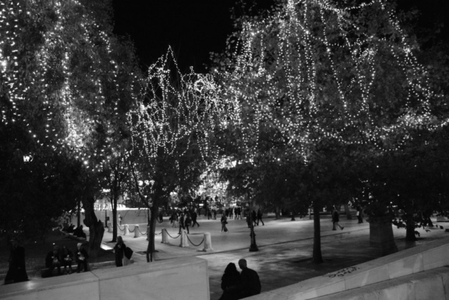 Syntagma square, Athens. Christmas lights on trees.