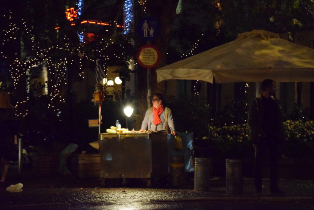 Chestnut seller, Christmas, Syntagma square, Athens.