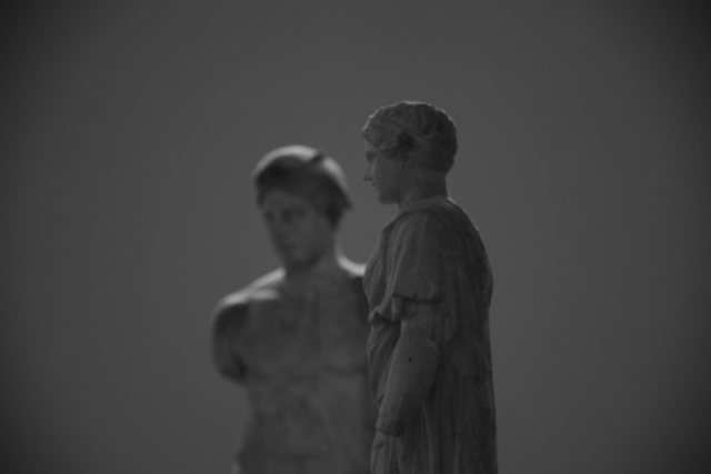 Ancient Greece, two statues of male figures, Archeological mueum of Athens.
